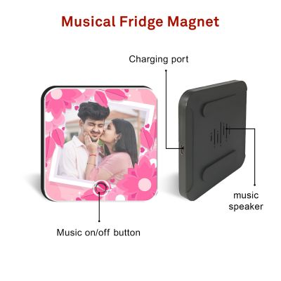 Personalized Musical Fridge Magnet Customizable Photo Frame with Music Speaker & Rechargeable Battery Unique Gift for Anniversary, Birthday & Couples Play Your Favorite Song